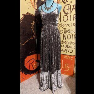 Luxurious bright silver velvet maxi dress from Romeo + Juliet couture